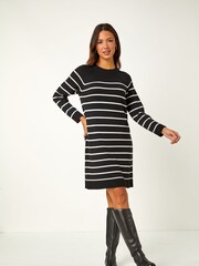 Roman Black Stripe Print Jumper Dress - Image 1 of 6