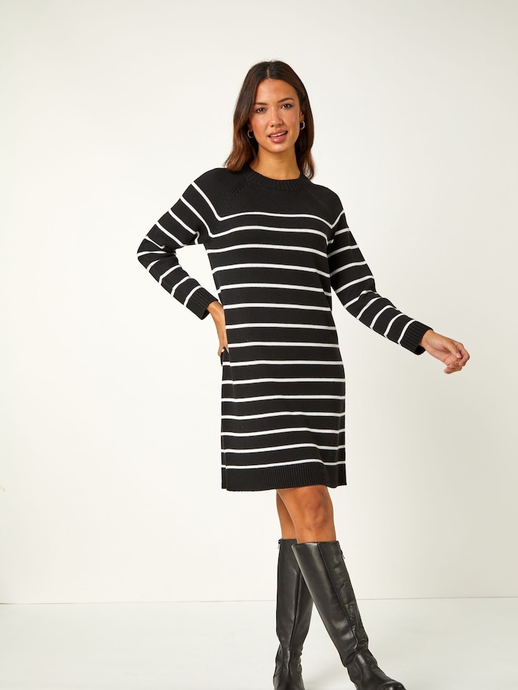 Roman Black Stripe Print Jumper Dress - Image 1 of 6 Roman Black Stripe Print Jumper Dress - Image 1 of 6