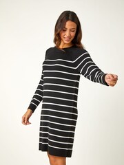 Roman Black Stripe Print Jumper Dress - Image 4 of 6