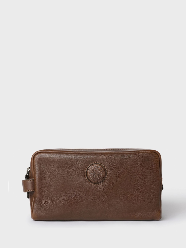 Osprey London The Compass Leather Brown Washbag - Image 1 of 4
