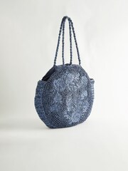 Blue Straw Embroidered Circle Shoulder Bag - Image 5 of 8