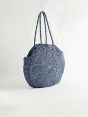 Blue Straw Embroidered Circle Shoulder Bag - Image 6 of 8