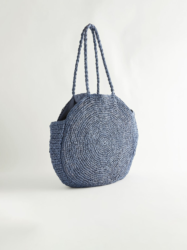 Buy Blue Straw Embroidered Circle Shoulder Bag from Next Luxembourg