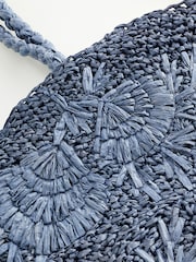 Blue Straw Embroidered Circle Shoulder Bag - Image 7 of 8