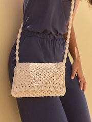 White Macramé Crochet Cross Body 100% Cotton Bag - Image 2 of 9