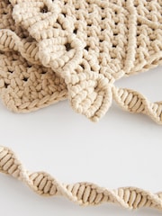 White Macramé Crochet Cross Body 100% Cotton Bag - Image 8 of 9