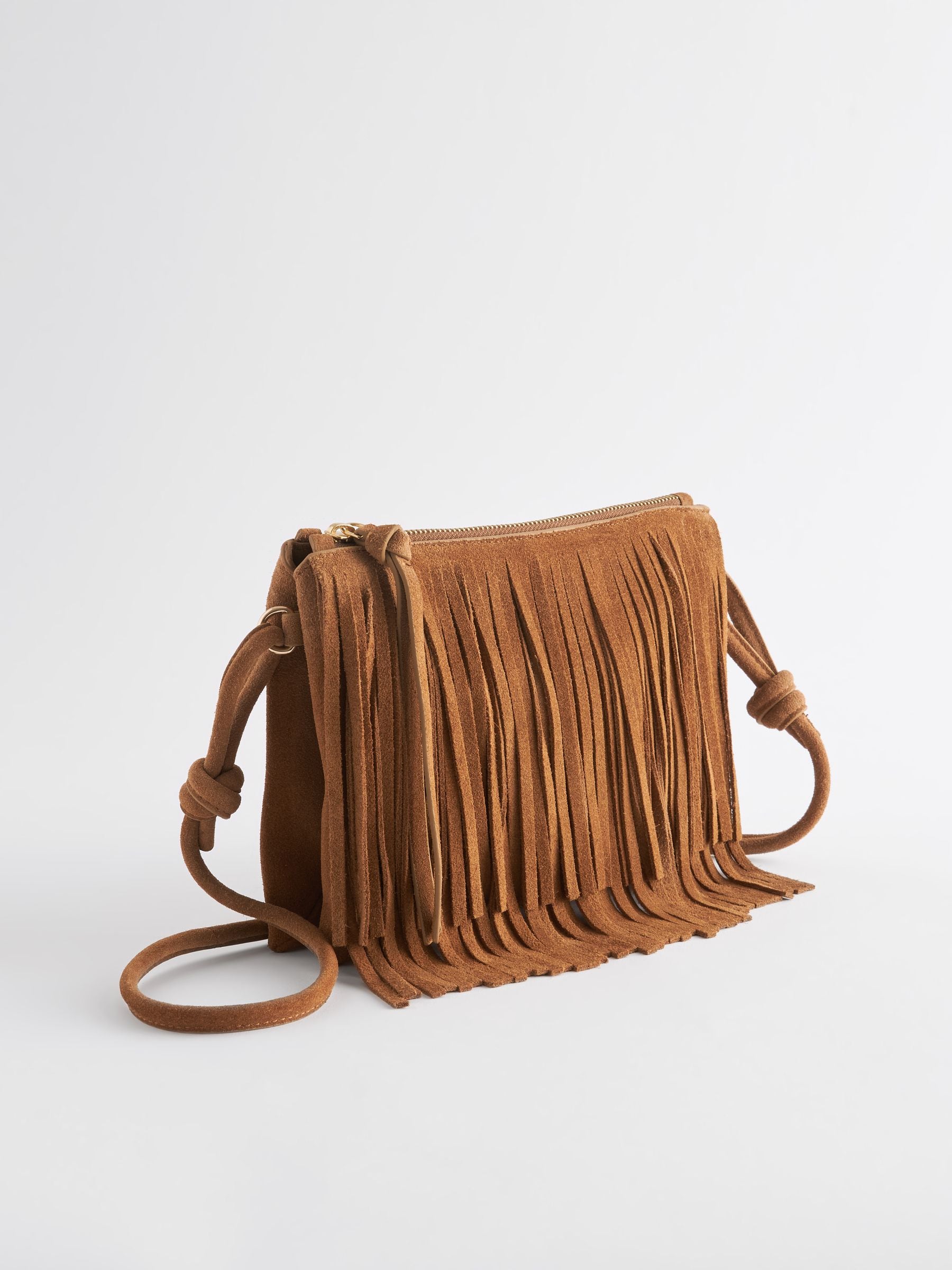Buy Tan Brown Leather Fringe Cross-Body Bag from Next USA