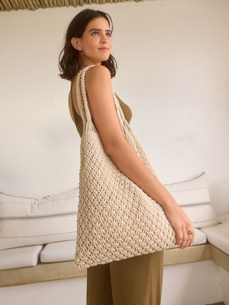 White Macramé Crochet Shoulder Bag - Image 1 of 1