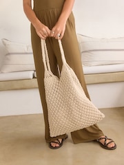 White Macramé Crochet Shoulder Bag - Image 2 of 11