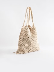 White Macramé Crochet Shoulder Bag - Image 8 of 11