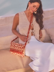 Red Macramé Crochet Cross Body 100% Cotton Bag - Image 1 of 7
