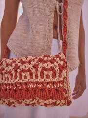 Red Macramé Crochet Cross Body 100% Cotton Bag - Image 3 of 7