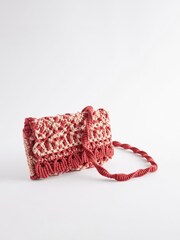 Red Macramé Crochet Cross Body 100% Cotton Bag - Image 4 of 7