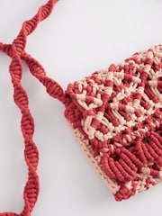 Red Macramé Crochet Cross Body 100% Cotton Bag - Image 7 of 7