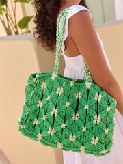 Green Macramé Crochet Shopper Bag - Image 2 of 6
