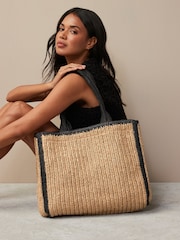 Monochrome Straw Natural Shopper Bag - Image 1 of 11