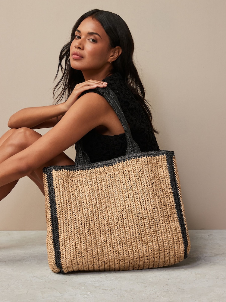 Monochrome Straw Natural Shopper Bag - Image 1 of 11