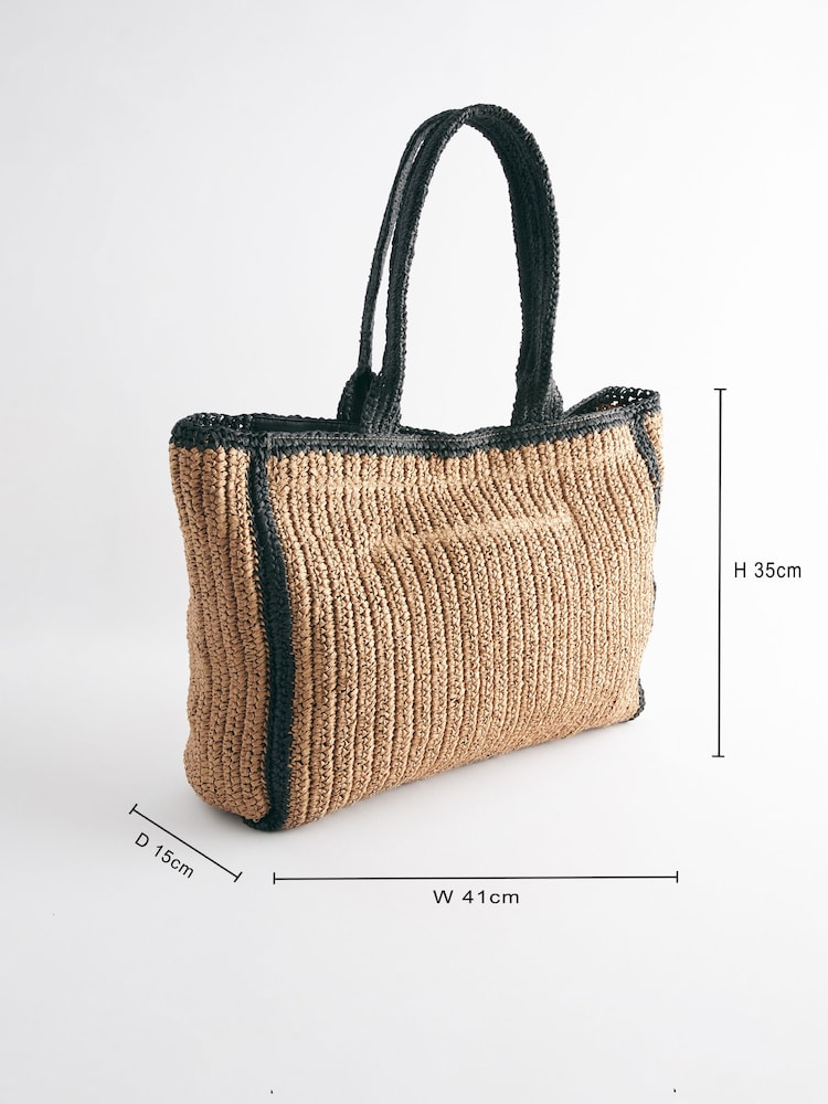 Monochrome Straw Natural Shopper Bag - Image 4 of 11