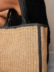 Monochrome Straw Natural Shopper Bag - Image 6 of 11