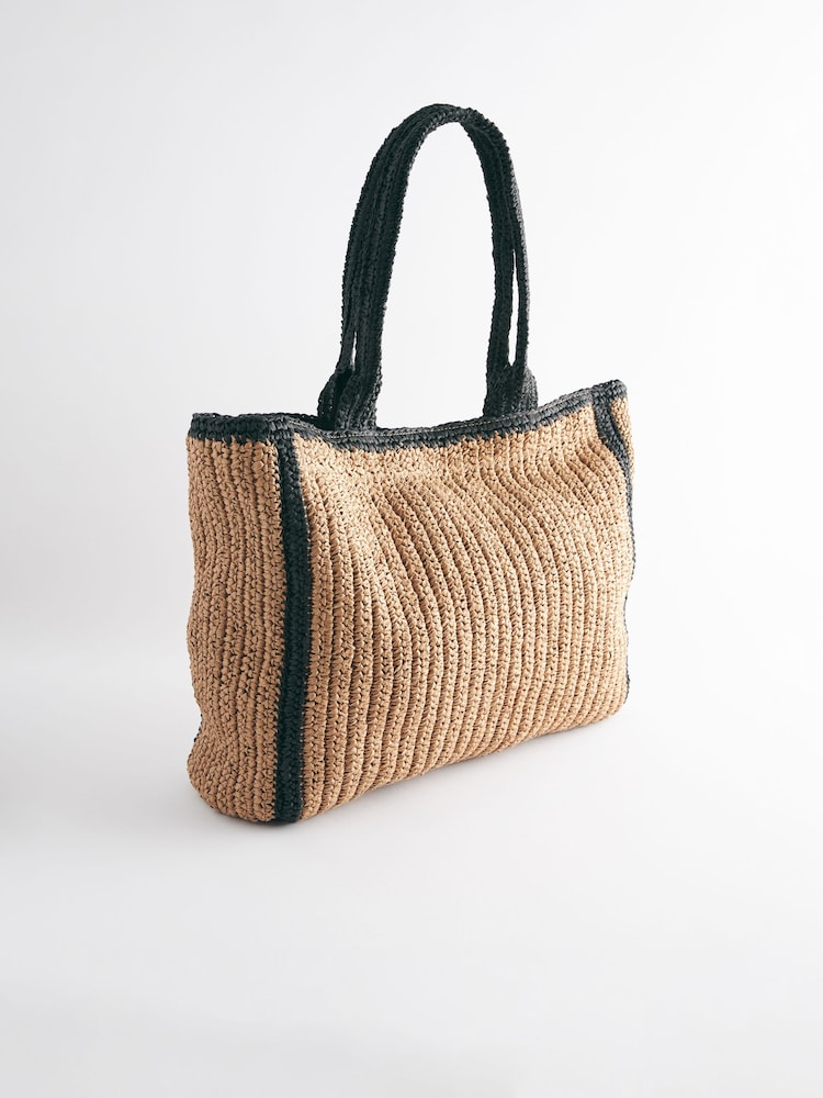 Monochrome Straw Natural Shopper Bag - Image 6 of 11