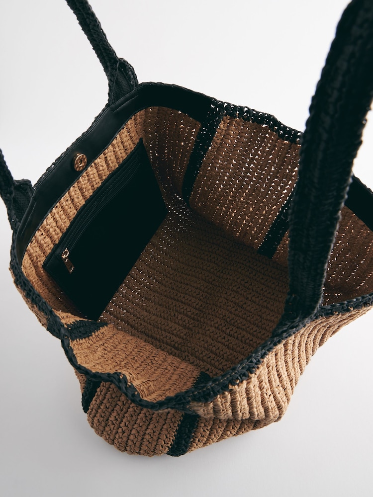 Monochrome Straw Natural Shopper Bag - Image 9 of 11