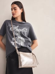 Silver Leather Cross-Body Bag - Image 1 of 8