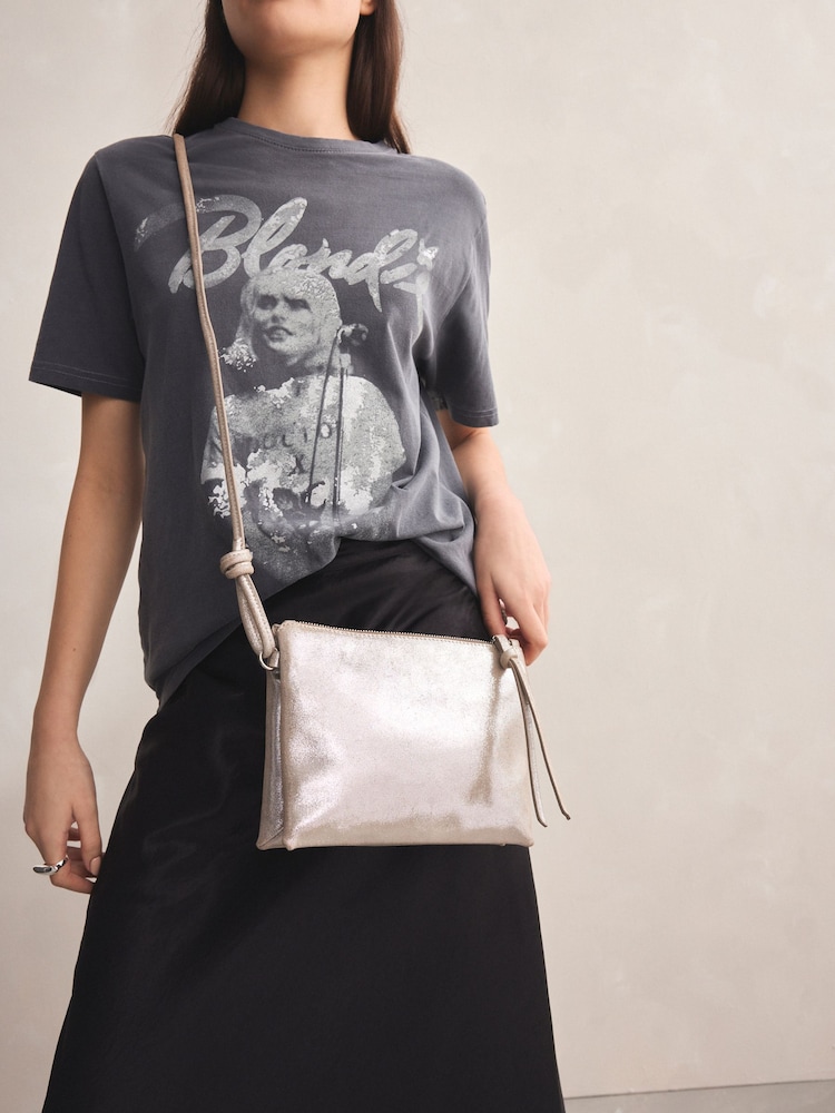 Silver Leather Cross-Body Bag - Image 2 of 8
