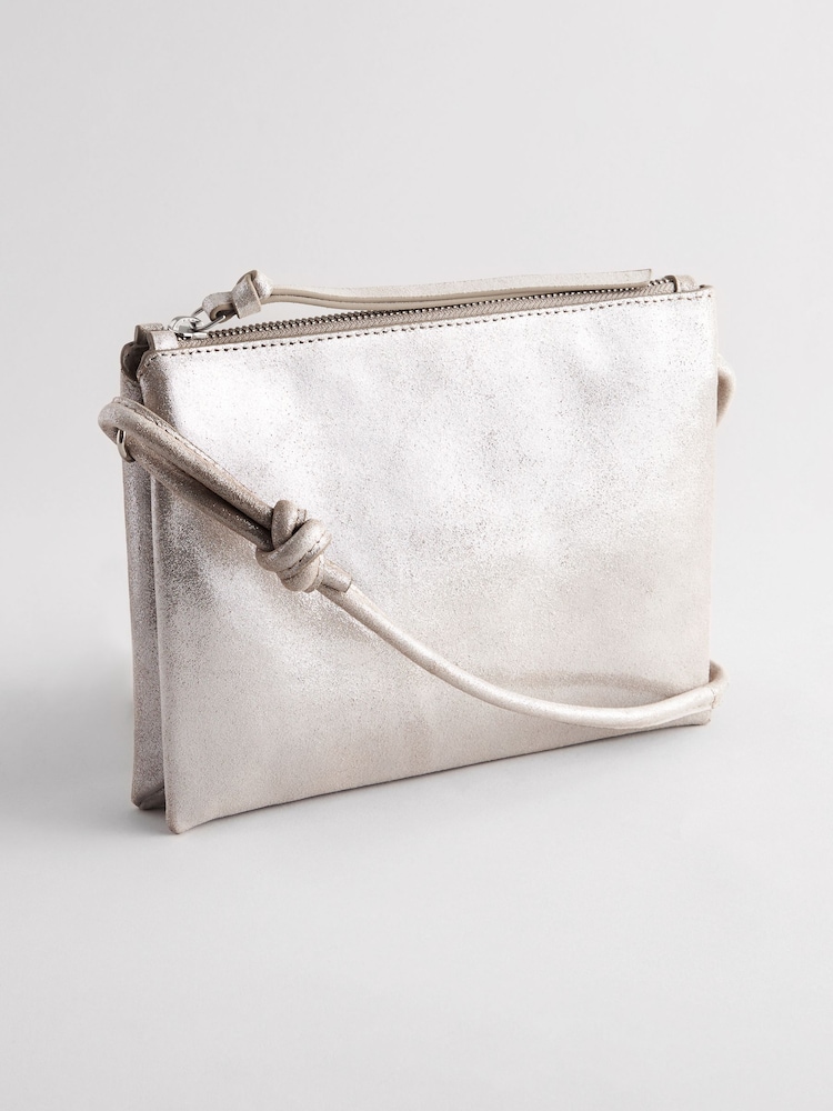 Silver Leather Cross-Body Bag - Image 3 of 8