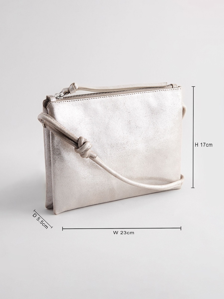Silver Leather Cross-Body Bag - Image 4 of 8