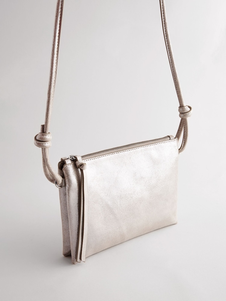 Silver Leather Cross-Body Bag - Image 6 of 8