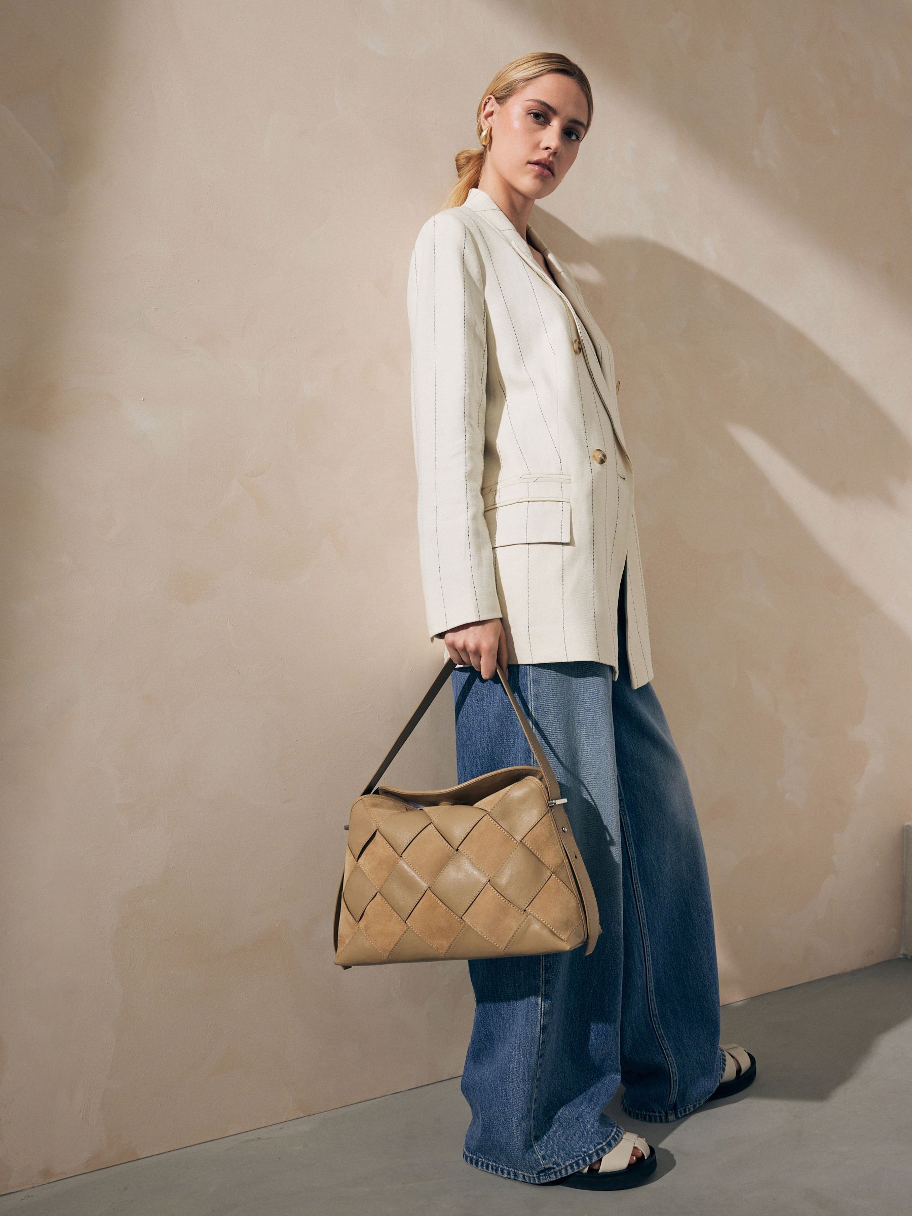 Buy Neutral Tan Leather Weave Shoulder Bag from Next Luxembourg