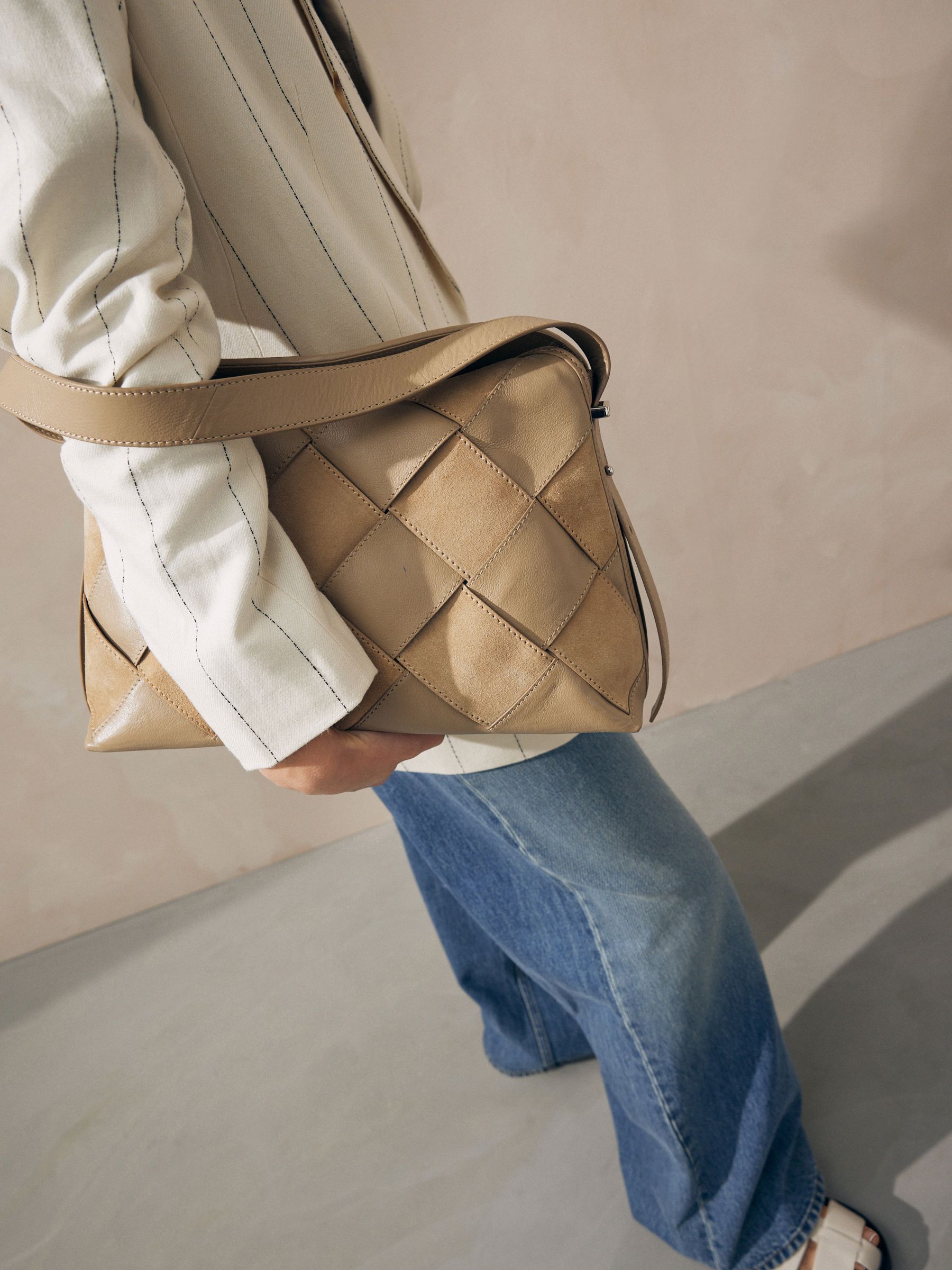 Buy Neutral Tan Leather Weave Shoulder Bag from Next Luxembourg