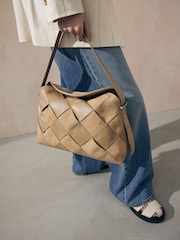Neutral/Tan Leather Weave Shoulder Bag - Image 4 of 4