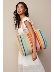 Rainbow Raffia Shopper Bag - Image 1 of 7
