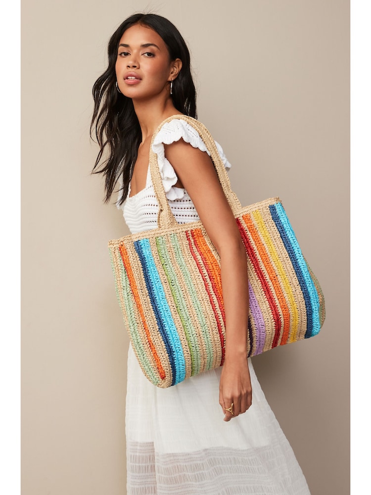 Rainbow Raffia Shopper Bag - Image 1 of 7 Rainbow Raffia Shopper Bag - Image 1 of 7