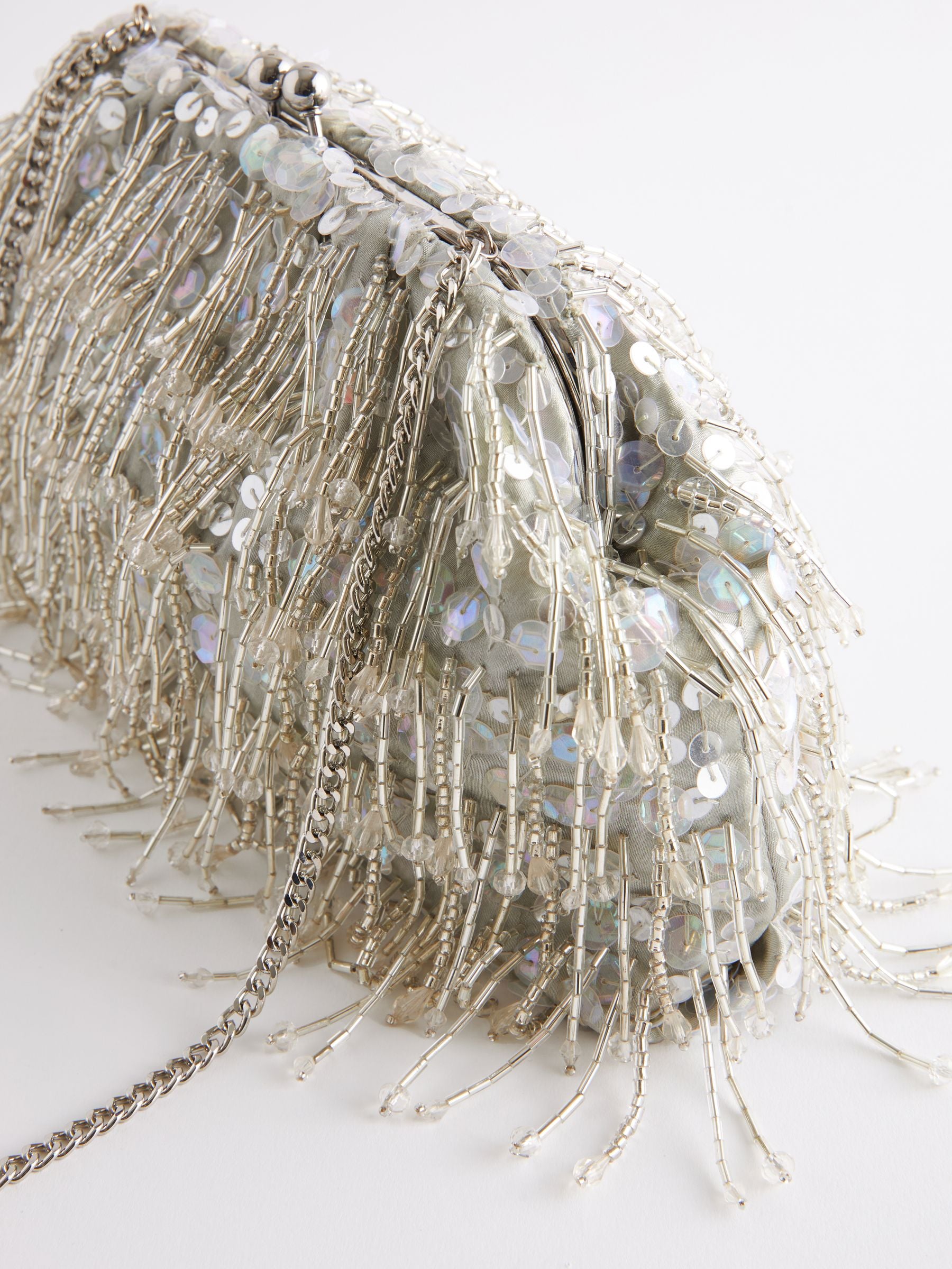 Silver beaded clutch top