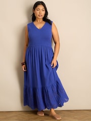 Live Unlimited Blue Cheesecloth Broderie Maxi Dress - Image 1 of 6