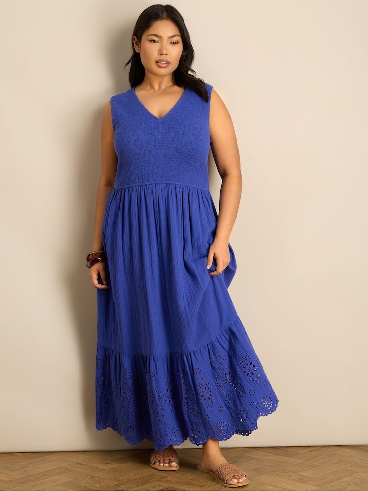 Live Unlimited Blue Cheesecloth Broderie Maxi Dress - Image 1 of 6 Live Unlimited Blue Cheesecloth Broderie Maxi Dress - Image 1 of 6