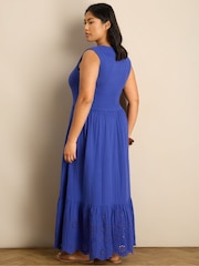 Live Unlimited Blue Cheesecloth Broderie Maxi Dress - Image 3 of 6