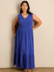 Live Unlimited Blue Cheesecloth Broderie Maxi Dress - Image 4 of 6