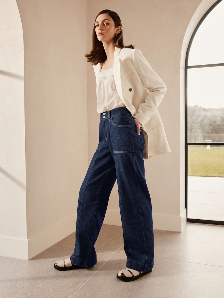 Rinse Blue Premium 100% Cotton Wide Leg Jeans - Image 1 of 6