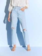 Bleach Rip 100% Cotton Column Mom Jeans - Image 1 of 6