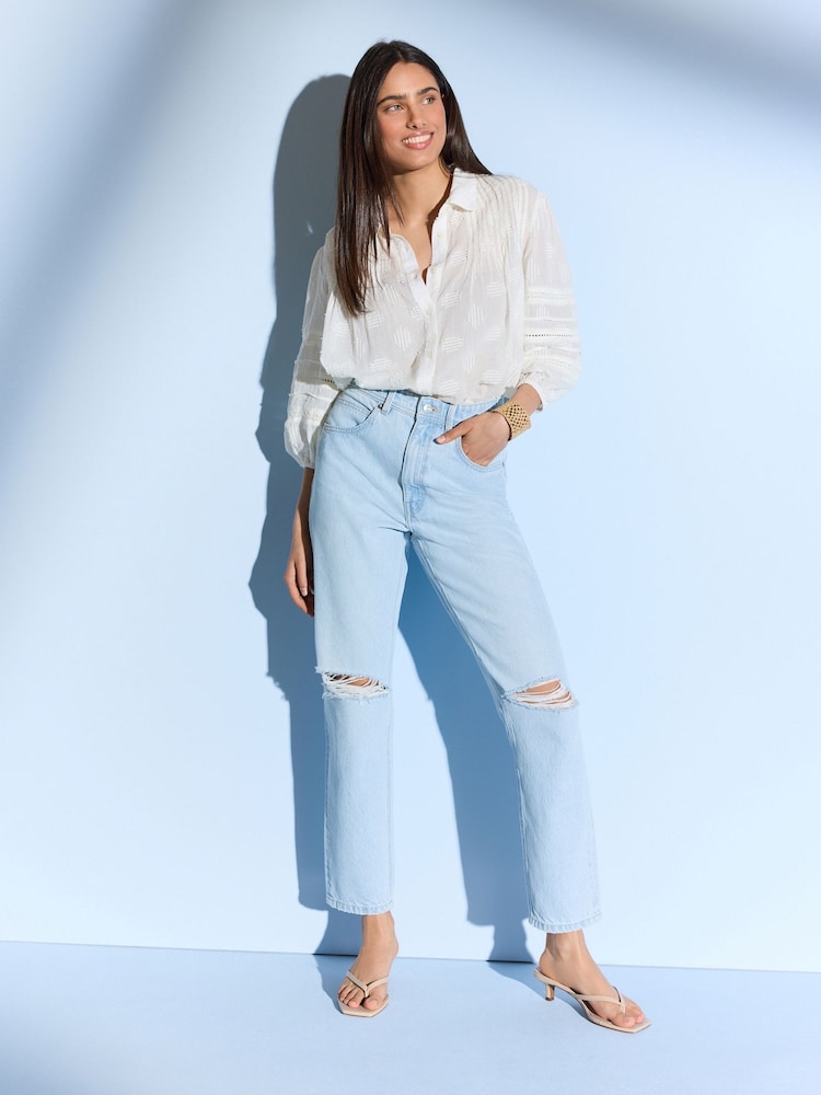 Bleach Rip 100% Cotton Column Mom Jeans - Image 2 of 6