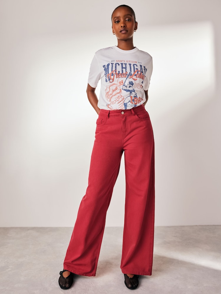 Red Wide Leg Jeans - Image 1 of 6