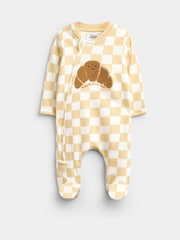 JoJo Maman Bébé Natural Croissant Appliqué Zip Sleepsuit - Image 1 of 4