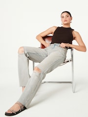 Pink Tinted 100% Cotton Ripped Straight Leg Jeans - Image 2 of 7