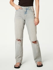 Pink Tinted 100% Cotton Ripped Straight Leg Jeans - Image 3 of 7
