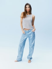 Metallic 100% Cotton Straight Leg Jeans - Image 1 of 7