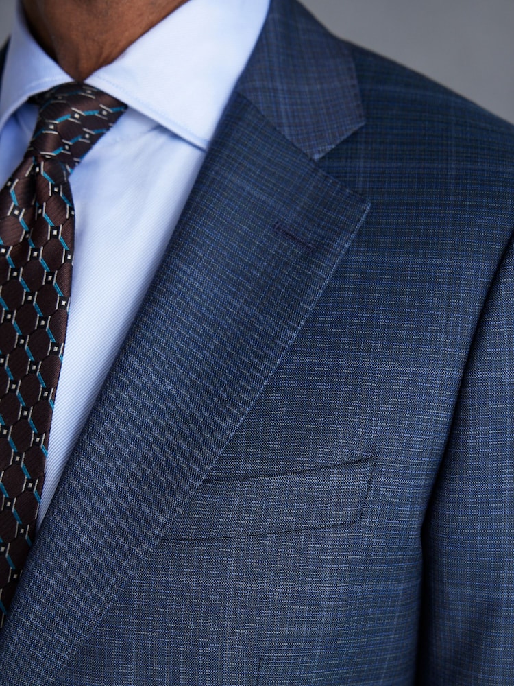 Bleu - Coupe ajustée  Signature Zignone Textured Carreaux Costume : Veste - Image 6 of 11