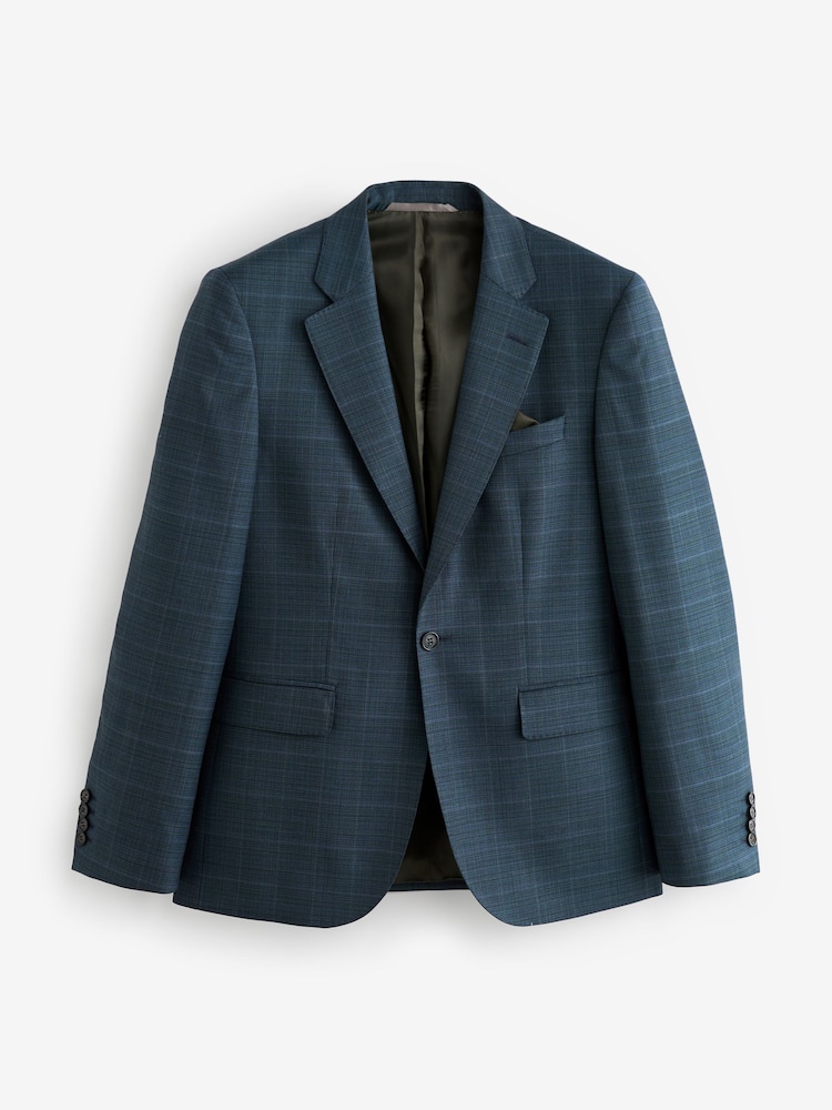 Bleu - Coupe ajustée  Signature Zignone Textured Carreaux Costume : Veste - Image 7 of 11